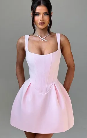 Babyboo Janiyah Corset Bodice Mini Dress in Blush thumbnail 1
