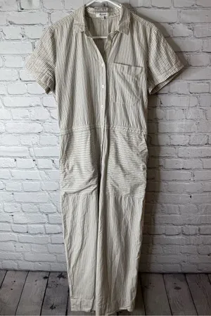 Madewell Cream and Navy Striped Button-Up jumpsuit wide leg size large thumbnail 1