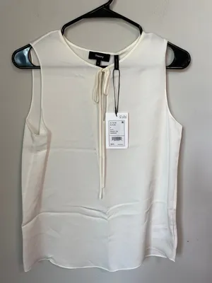 New Theory Sleeveless Tie Neck Blouse Ivory Size P / XS thumbnail 1