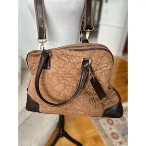 Vintage Diane Von Furstenberg Brown Quilted Top Handle Crossbody Duffle Bag thumbnail 3