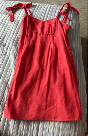 Coral linen mini dress Red thumbnail 1