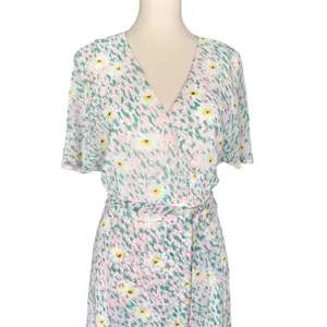 Luxology Women Pink Mint Floral‎ Faux Wrap Maxi Dress Short Flutter Sleeve NWT thumbnail 2