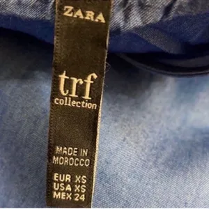 Zara Asymmetrical Ruffle Puff Sleeve Denim Dress (Size XS) thumbnail 5