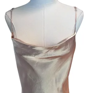 Slip Dress Long High Slit Drapery Neck Beige Ankle SZ SM Y2K Romantic Boho Chic thumbnail 2