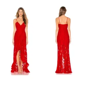 MAJORELLE Paisley Lace Slit Front‎ Maxi Dress Women's L Red Formal thumbnail 2