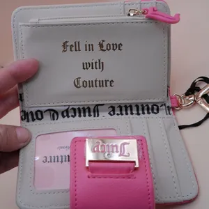 Juicy Couture Pink Lemonade Monogram Tab‎ Card Wallet Y2K Heart Clip Keyring NEW thumbnail 8