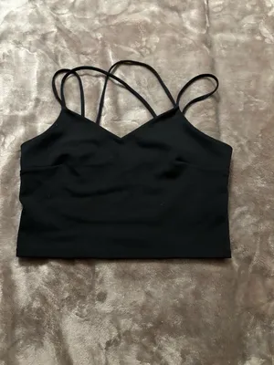 Express Crop Top Women’s Size M Black Double-Strap V-Neck Thick Crop Cami thumbnail 2