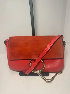 Chloé Faye Small Suede & Leather Crossbody Shoulder Bag – Red / Rust thumbnail 11