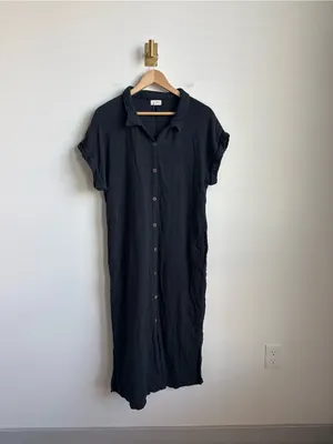 World Market Cotton Gauze Midi Shirt Dress Black Charcoal L/XL thumbnail 3