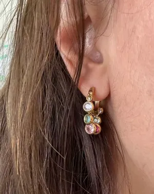 Gold hoop earrings with colorful diamonds thumbnail 3