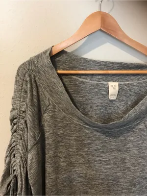 Free People We the Free Grey Cinched Sleeve Top thumbnail 2