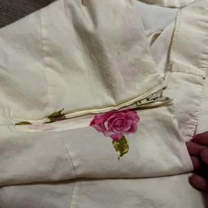 Frenzee Vintage Floral Rose Print Lace Trim A-Line Skirt Cream Pink Medium‎ USA thumbnail 5