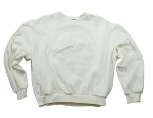 Garage Crewneck Country Club Embossed Tennis‎ Sweatshirt Cream S/M Pockets thumbnail 1