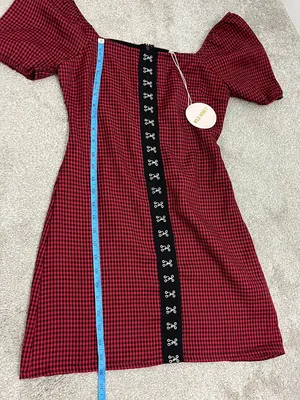 Wild Honey Small Red & Black Buffalo Plaid Goth Mini Dress thumbnail 9