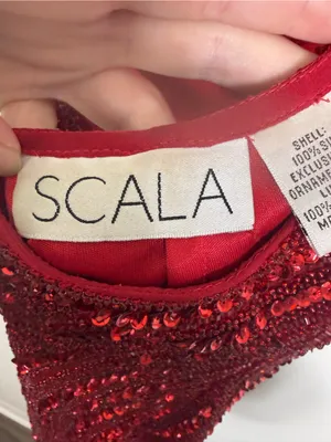 Scala 48608 Beaded V-neck Red Sequin Open Back Silk Mini Dress Size 4 thumbnail 4