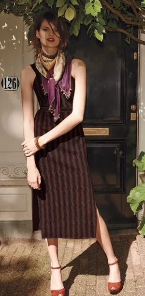 Anthropologie Maeve Meridian Midi Striped Quilted Brown Black Dress NWT thumbnail 1