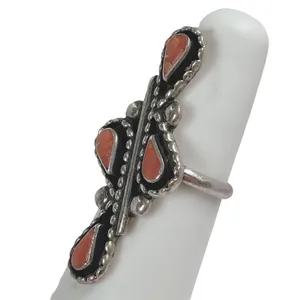 ZUNI Artist Signed LES Southwestern Natural Coral Vintage Ring Sz 5 thumbnail 6