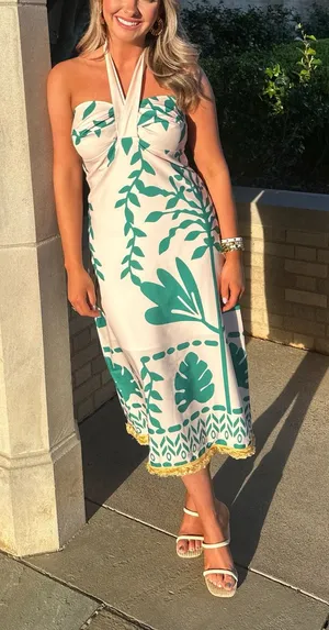 Halter Neck Dress Green thumbnail 1