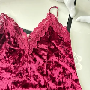 Bozzolo Burgundy Crushed Velvet Lace-Trim Bodysuit (Size L) ✨ thumbnail 5