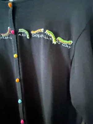 🩷VTG Marisa Christina Woman L Novalty 90s Sweater caterpillar Black Multi Color thumbnail 11