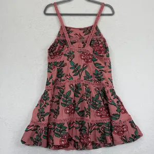For Love & Lemons Floral Pink‎ Mini Dress Women's Medium Tiered Lace Trim thumbnail 5