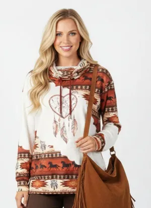 Horse Equestrian Dreamcatcher Western Print Long Sleeve Hoody Sweatshirt Top S thumbnail 1