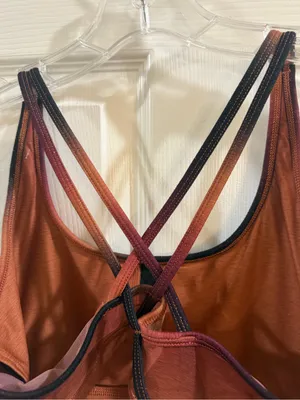 Peloton + Wear It To Heart Ombre Strappy Sports Bra in Pink and Brown thumbnail 5