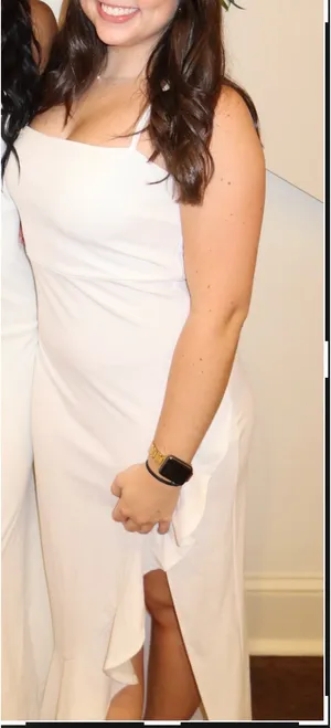 White Maxi Ruffle Dress with slit Size M thumbnail 5