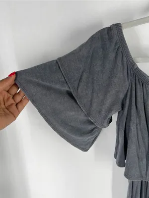 Soprano Gray Ribbed Off-Shoulder Romper‎ thumbnail 4