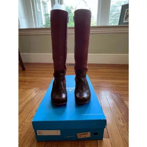John Fluevog Hopefuls Blossom Tall Boots Burgundy Brown Boho Leather Two Tone 7 thumbnail 2