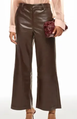 Joe's Jeans Brown Faux Leather Pants Size 31 Wide Leg Trouser Crop Designer $200 thumbnail 1