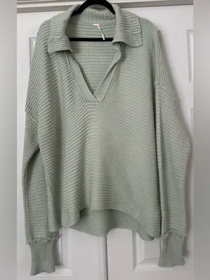Free People Marlie Pullover mint Green Oversized Ribbed Sweater size XL thumbnail 3