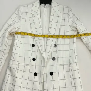 Bar III Womens Windowpane Double Breasted Blazer White Black Grid Suit Jacket‎ M thumbnail 8