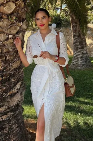 ZARA white lace long sleeve maxi dress with waist belt boho summer vacation thumbnail 6