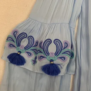 Lilly Pulitzer womens xxs blue off shoulder top tassle fringe flaw cute beachy thumbnail 4