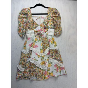 JardinVue Mini Dress Womens Size S Multicolor Floral Lace Tiered Ruffle Boho thumbnail 6