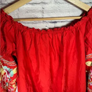 Free People Red Fleur Du Jour off the shoulder embroidered floral dress‎ small thumbnail 9
