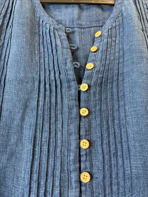 Faherty Isha Basketweave Dress XL Sleeveless Linen Indigo $168 thumbnail 6