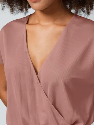 NWOT Halara Light Pink V Neck Short Sleeve Wide Leg Flowy Waffle Casual Jumpsuit thumbnail 3