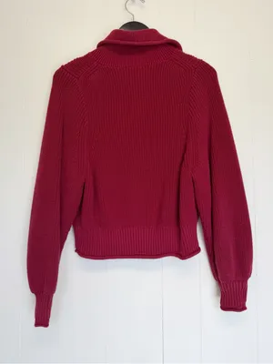 J. CREW Red Ribbed Cotton Button Collar Sweater Medium thumbnail 3