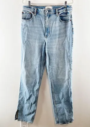 Abercrombie The 90's Straight Leg Ultra High Rise Slit Hem Jeans Blue 32 / 14 L thumbnail 2