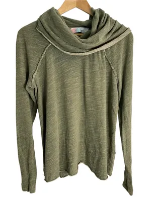 Free People Beach Heather Green Draped Cowl Neck Lightweight Pullover Size S/M thumbnail 2