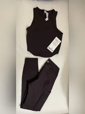 Lululemon SET Suede Tank Top & Leggings Dark Espresso Size 4 Retails $158 thumbnail 2