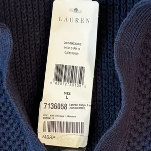 Lauren Ralph Lauren Capri Navy Blue Split Neck‎ Waffle Knit Sweater Large thumbnail 5