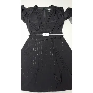 DKNY Faux Wrap A-Line Dress 8 Black Sparkle LBD Party‎ Holiday NWT $150 thumbnail 7