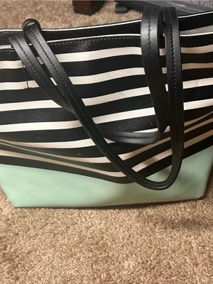 kate spade New York Black & Cream Striped Tote with Mint Base thumbnail 6
