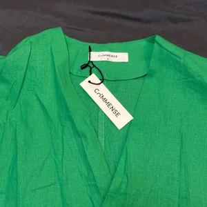 Commense Oversized Linen Tied Two Piece Pants Set in Green Size Small thumbnail 4