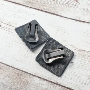Vintage Clip On Earrings - Dark Silver Tone Diamond Shape with Design thumbnail 4