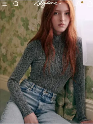 SEZANE Silver Nemy Jumper Size XS Metallic Mock Neck Turtleneck Top Long Sleeve thumbnail 1