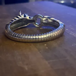 Vintage silver tone enamel zebra clamper bangle bracelet thumbnail 4